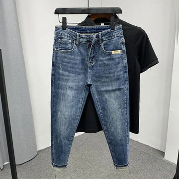 High Quality Fashion Luxury Harajuku Spring and Autumn Casual Blue Slim Jeans for Men New Pencil Pants Design Denim Jeans